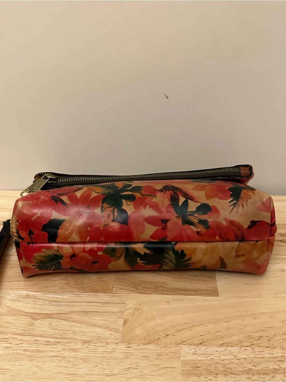 Patricia Nash Floral Leather Wristlet in Red, Tan & Green